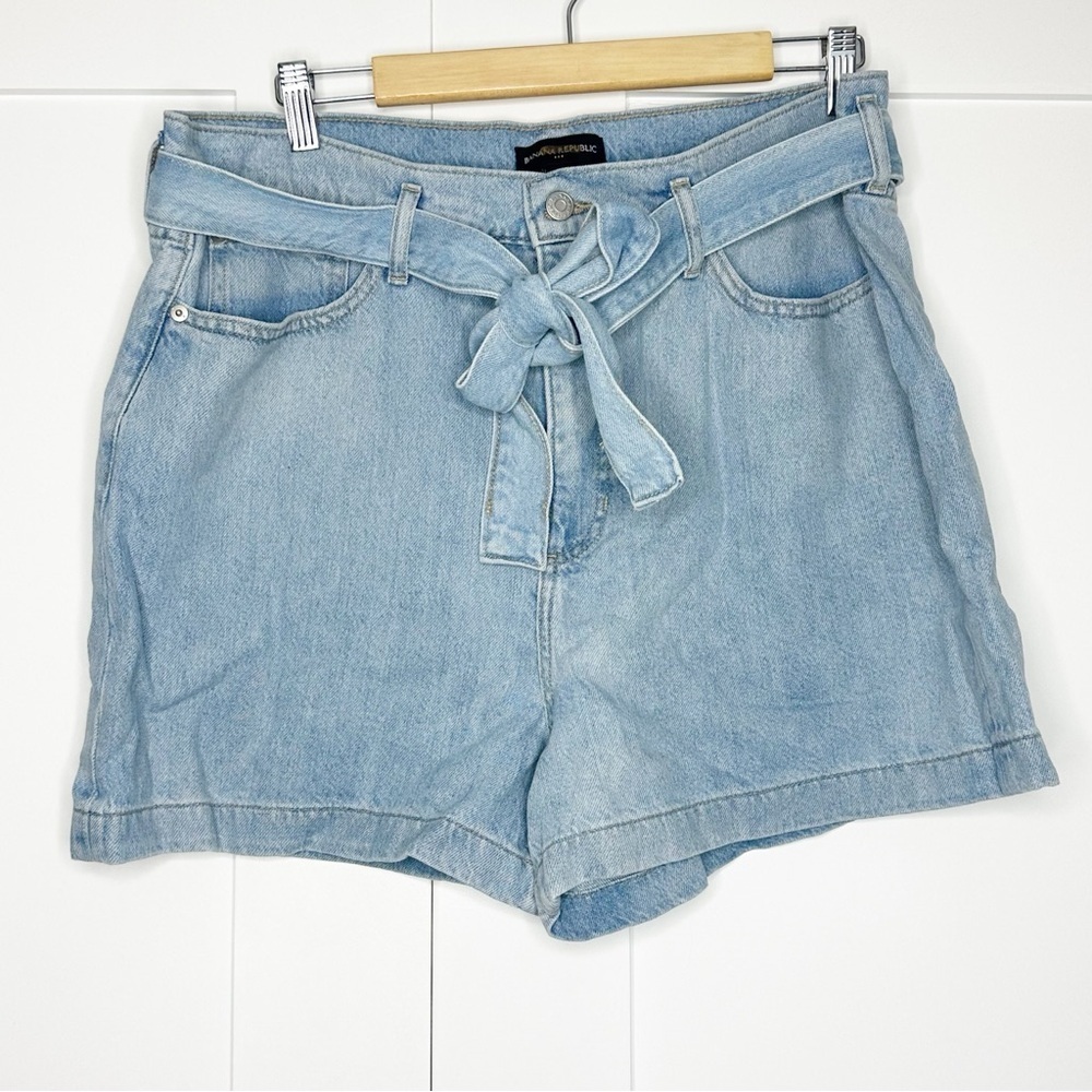 Banana Republic Denim Shorts 16 33 34 17 Light Wash Blue Tie Waist high rise - Picture 2 of 8